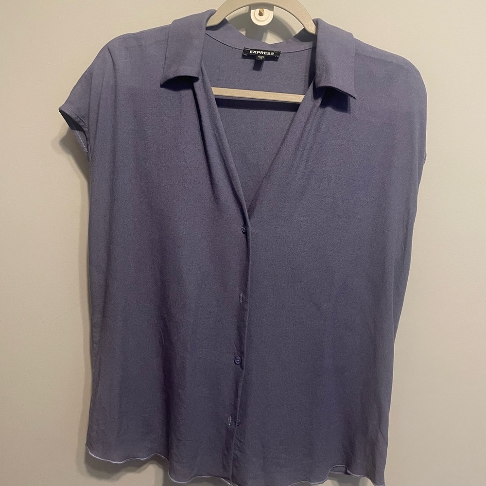Express Lavender Cap Sleeve Button Down Shirt